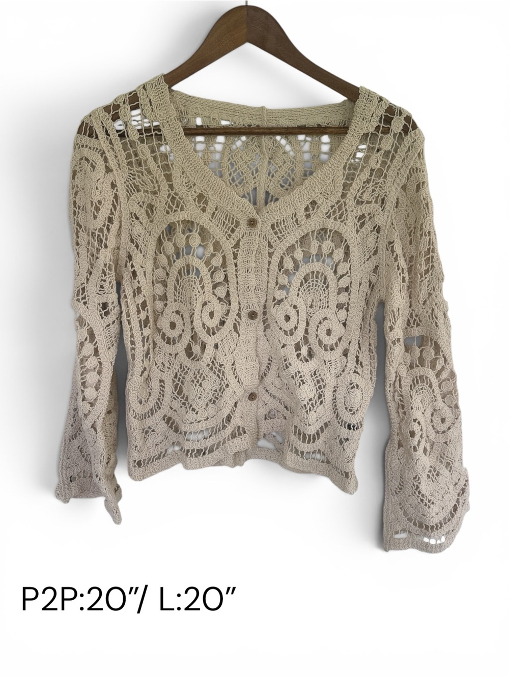 Openwork Crochet Cardigan Sweater - Cream - Picture 2 of 2